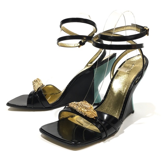 GUCCI FELINE HEAD HIGH HEEL ANKLE STRAP SANDAL -BLACK / BLUE -WOMEN US 8 -NEW - Picture 4 of 11